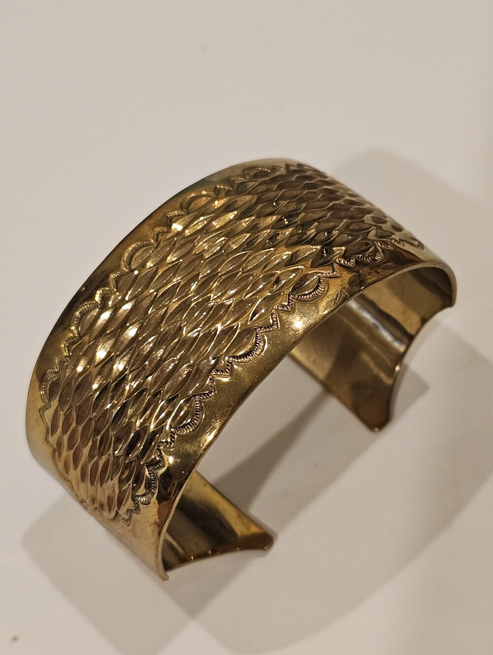 Vintage 1970s Brass Stamped Cuff Bracelet